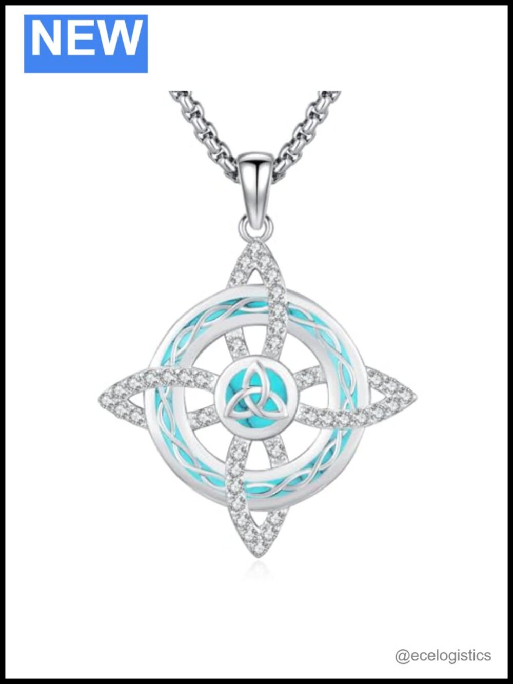 Sterling Silver Witches Knot Necklace Turquoise Pendant Celtic Wiccan Jewelry
